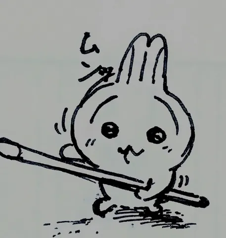 ふくれっ面のうさぎ、鉛筆で作曲？