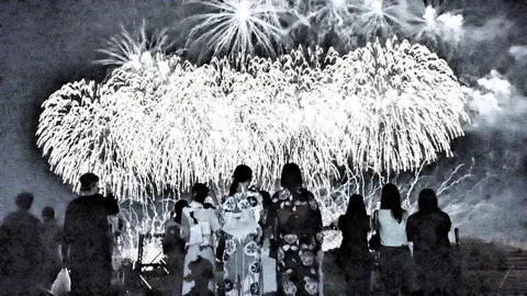 花火と影のシルエット