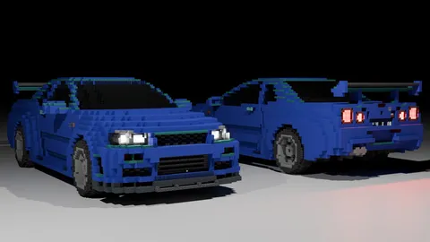 ブロックで再現された青いスポーツカー