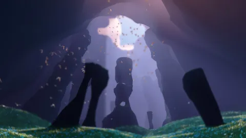 幻想的な光と鳥たちの舞