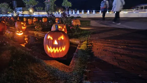 水面に揺らめくハロウィンの光