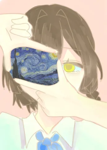 名画を覗く指のフレーム