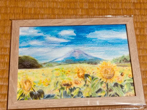 向日葵畑と山の夏景色