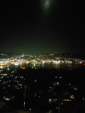 夜景に揺れる緑の光