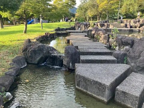 水辺の石畳を渡る静寂