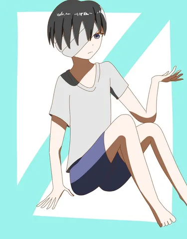 片目隠し少年、物憂げな表情