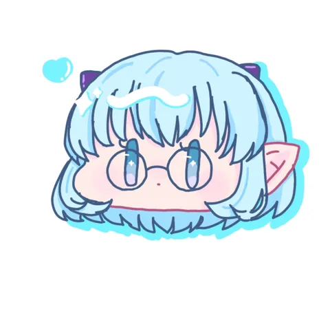 青い髪の女の子、メガネとハート