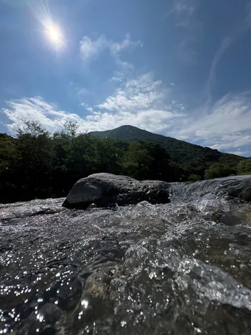 清流と山影の光景