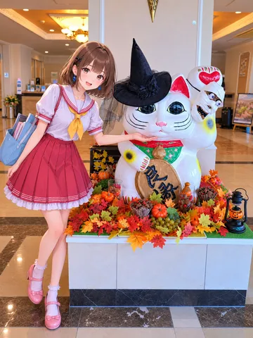 秋色ハロウィン、招き猫と少女