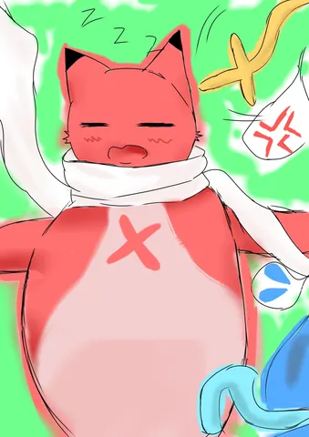 眠気と戦う赤いねこ