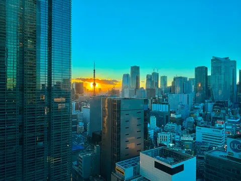 夕陽を抱く都会の輪郭