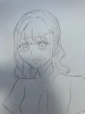涙の跡、描かれる少女