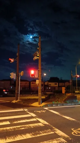 月夜に交差する赤信号