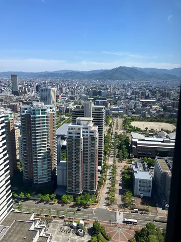 都会の青と山の影