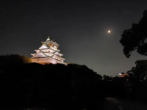 月夜に浮かぶ古城の影
