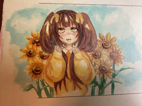ひまわりと少女の優しい時間
