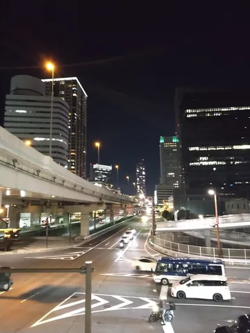 都会の夜景と交差する光の道