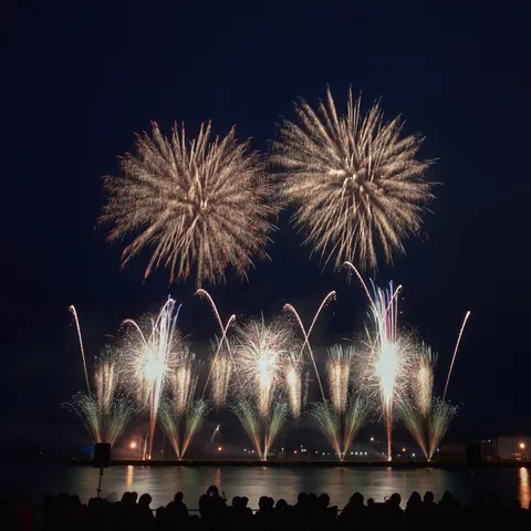 夜空に咲く大輪の花火、幻想的な瞬間