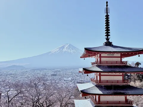 富士と五重塔の絶景共演