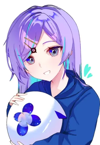 パープルヘアと宇宙クッション