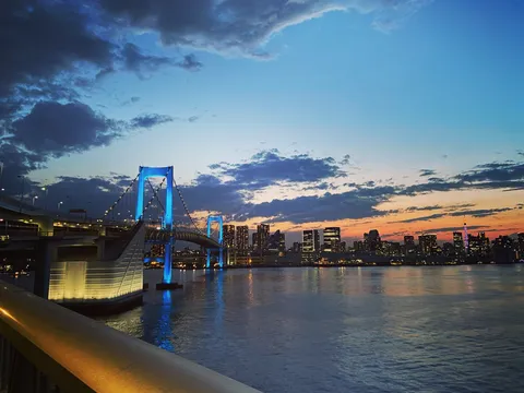 夜景を彩る青い橋