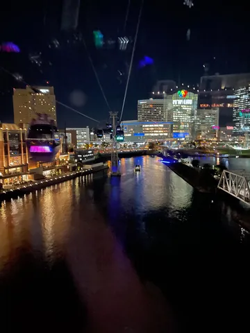 夜景に浮かぶゴンドラ、光の道