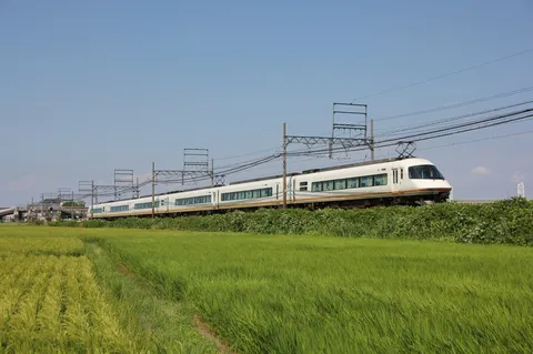 輝く田園と白い特急