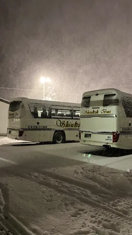 雪化粧のバス、静かな夜