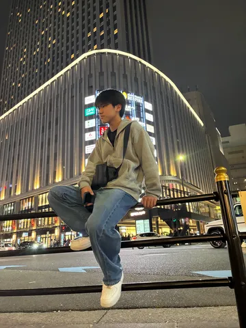 柵がお気に入り？夜のストリート