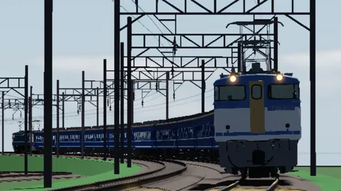 線路を駆ける青い列車