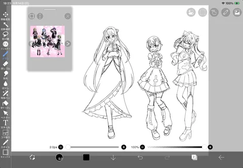 線画で描かれる個性豊かな少女たち