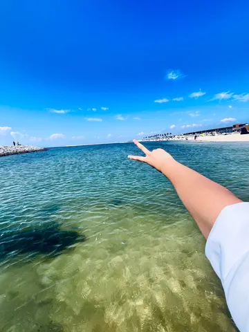 海と光を結ぶ手の影