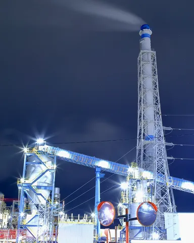 夜空を照らす工場の光