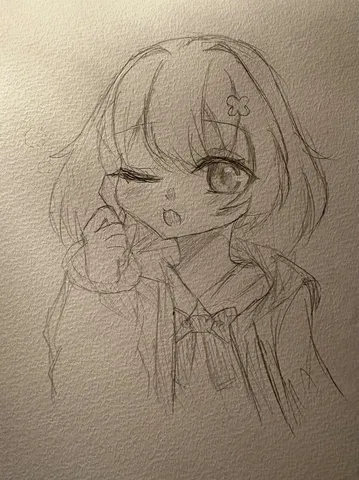 鉛筆で描かれた、キュートなウィンク！