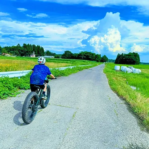 夏の道、入道雲とサイクリング