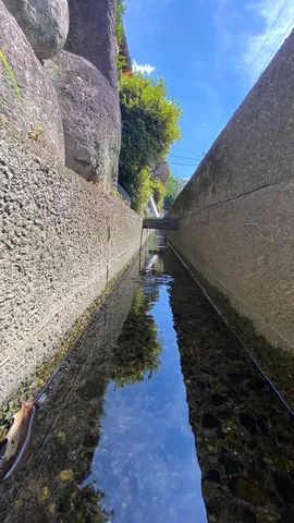 水路の静けさと空の青