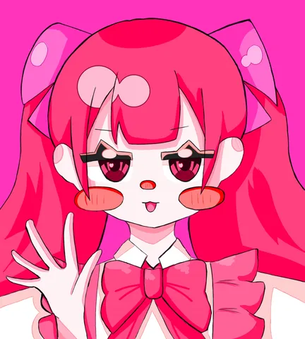 ピンクの魔法少女、指差しピース！
