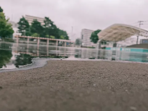 水たまりが映す、憂鬱な空模様