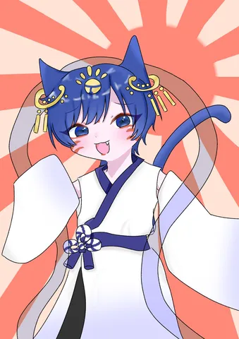 お茶目な猫耳キャラ、太陽を背に