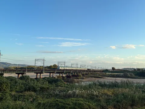 夕暮れ時の鉄路と空