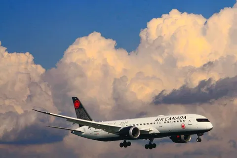 青と雲の間を切る機影