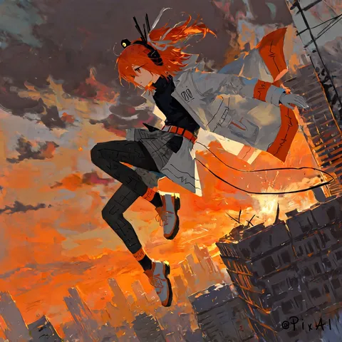 燃える夕空、都市の躍動