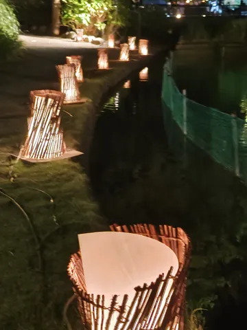 幻想的な光と水辺の夜