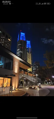 夜空を彩る青い光のタワー