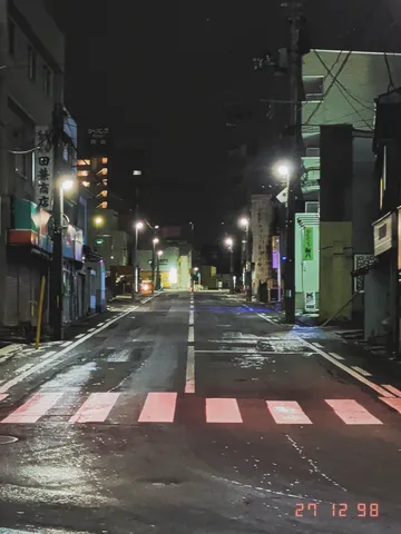 夜の静寂を染める縞模様の横断歩道