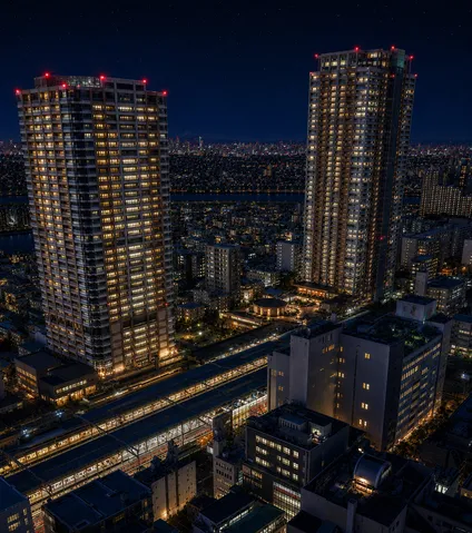 煌めくツインタワーの夜景