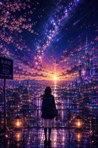 星降る未来都市の夕景