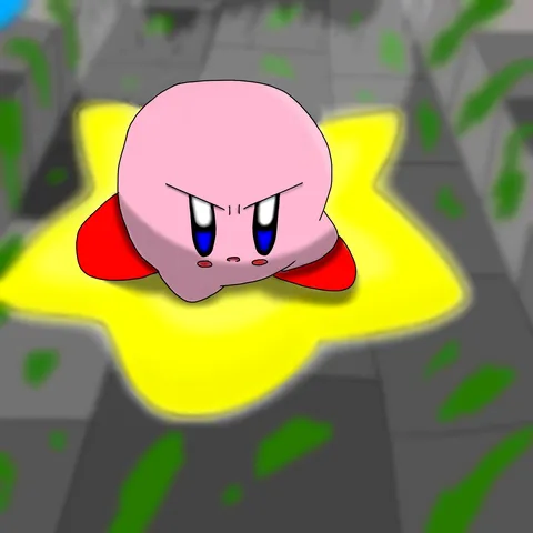 黄色い星に立つカービィ