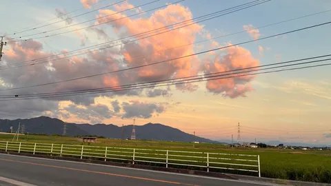 茜色に染まる空と電線