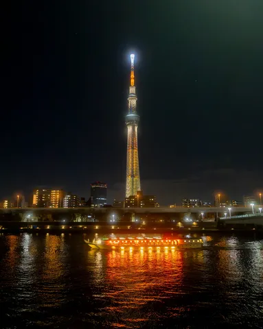 タワーと水面を彩る光の宴
